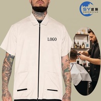 Veste de barbier professionnelle unisexe beige avec logo personnalisé, imperméable, sans manches, fermeture éclair, polyester, pour hommes et femmes, pour le toilettage des animaux
