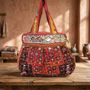 Sac fourre-tout vintage Banjara pour femme, fait main, patchwork, brodé, en coton, pour usage quotidien - Product Image 2