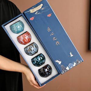 Juego de Tazas de Té de Cerámica Tianmu, Diseño de Mármol, Cinco Elementos, Caja de Regalo, Origen Dehua, Estilo Tradicional Chino - Product Image 2