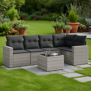 ชุดโซฟาสวนสีเทา โพลีราตัน โครงเหล็ก 6 ที่นั่ง เฟอร์นิเจอร์กลางแจ้ง ดีไซน์ร่วมสมัย - Product Image 2