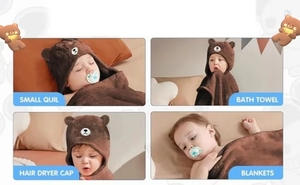 아기 대나무 만화 캐릭터 후드 목욕 타월, 흡수성 좋고 부드러운 저자극성 속건 목욕 가운 담요 (여아 및 남아용) - Product Image 5