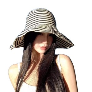 Striped Fisherman <b>Hat</b> Foldable Cotton Sun Protection Beach Vacation Female Adult <b>Summer</b> <b>Hat</b> - Product Image 5