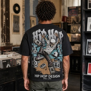 T-shirt Rétro Streetwear Homme Hip Hop Breakdance Squelette Boombox Graphique Coton Lourd Imprimé Mode Vente en Gros - Product Image 5