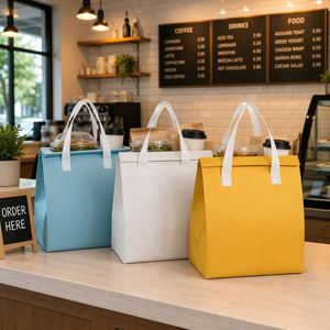 Sac isotherme personnalisé à double poignée, doublure en aluminium thermoscellée, fermeture auto-adhésive, sac de transport pour aliments chauds ou froids - Product Image 5