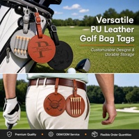 Organisateur de tees de golf rond en cuir PU gravé au laser avec logo personnalisé pour fixation sur sac de golf, support de tees de golf avec 5 tees en bois