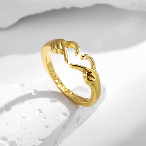 Bague double cœur en argent et or, ouverture réglable, design simple, pour femme, bijoux cadeau - Product Image 3