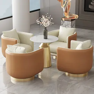 CHUNYAN modern tarzı deri sandalye yuvarlak kolları kapak rahat oturma odası ve bekleme odası lüks deri salon koltuğu