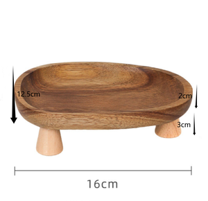 Plateau en bois d'acacia avec pieds, forme galet, plat <span class=keywords><strong>de</strong></span> service, bol à apéritifs, à collations et à noix, décoration rustique style ferme, vente en gros - Product Image 6