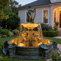 Fontaine en bronze personnalisée, thème ange et cheval, décoration d'intérieur, fontaine d'eau sculptée