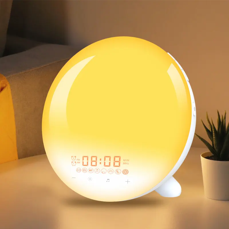 Sunrise Alarm Clock Wake Up Light with BT Wireless Speaker FM Radio White Noise Sound Snooze LED Lamp Bedroom Dual Alarms Clock
