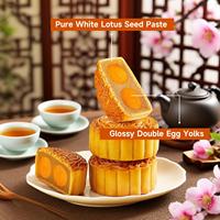 Paquete de 4 Pasteles de Luna LIKOFU 100% de Pasta de Loto Blanco Puro con Doble Yema, Delicias Tradicionales Cantonesas para el Festival de Medio Otoño, Venta al por Mayor
