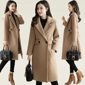 <span class=keywords><strong>Manteau</strong></span> en laine <span class=keywords><strong>mi</strong></span>-longue pour <span class=keywords><strong>femme</strong></span>, style coréen tendance, coupe ajustée, décontracté, pour l'automne et l'hiver, design amincissant et élégant - Product Image 1
