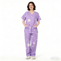 Tenues médicales respirantes en coton à imprimé dessin animé personnalisé, directement de l'usine, pour femmes, ensemble infirmier à col en V et manches courtes