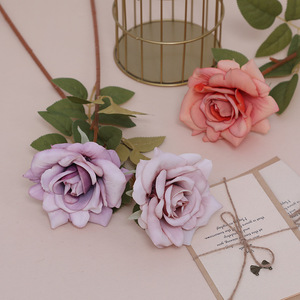 Fleur artificielle Hibiscus Rose de style européen, luxe léger, en soie, pour décoration florale douce de mariage et d'hôtel, faite à la main - Product Image 1