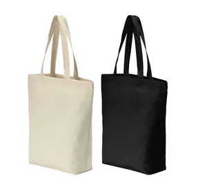 促销环保定制最新时尚白色和黑色印花纯白棉质帆布手提包