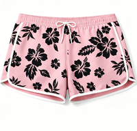 Shorts décontractés pour femmes à imprimé floral rose avec cordon de serrage, shorts de sport d'été avec bordure contrastée blanche