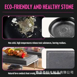 Wooden cheese rock grill steak <b>pan</b> with oval groove and flame-shaped granite slab for Western-style steak. - Product Image 2