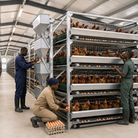 Cage à poules en H entièrement automatique pour la production commerciale d'œufs avec système d'alimentation, d'abreuvement, de collecte des œufs et de convoyeur à fumier