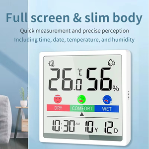 เครื่องวัดอุณหภูมิและความชื้นแบบดิจิตอล LCD พร้อมปฏิทิน สำหรับใช้ภายในและภายนอกอาคาร นาฬิกาตั้งโต๊ะสำหรับสำนักงาน ขายส่ง - Product Image 6