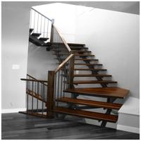 CBMmart Fabricant Chinois Escalier Intérieur Moderne en Acier à Poutre Centrale, Mur en Verre, Rampe Métallique et Éclairage LED pour Appartement