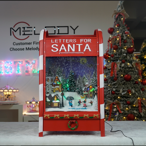 Figurine de Noël avec boîte aux lettres <span class=keywords><strong>du</strong></span> Père Noël LED avec fonction neige et rotation Musique un jouet festif pour la saison des fêtes - Product Image 1