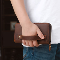 Tas Clutch Pria Kulit Asli Grosir, Dompet Multi-Fungsi Kulit Crazy Horse Vintage, Tempat Penyimpanan Kartu Berpartisi