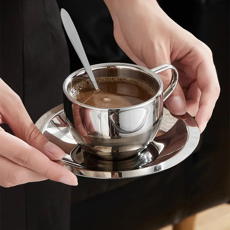 מסעדת מסיבות נירוסטה סט כוסות מגש סקופ ספל קפה בהתאמה אישית כוסות קפה אספרסו עם לוגו