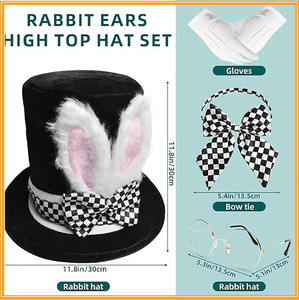 Oreilles de lapin de pâques chapeau haut magicien fête de pâques décoration ensemble oreilles de lapin chapeau carnaval noeud papillon - Product Image 4