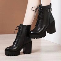 Nouvelles Bottes Femme Automne 2026 en Similicuir à Talon Haut et Épais, Bottines à Paillettes et Rivets, Fermeture à Lacets sur le Devant, Chaudes et Confortables