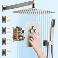 Système de douche à effet pluie 2 en 1 avec robinets thermostatiques Motifs de pulvérisation de massage doux Bouton poussoir Inverseur Kits de garniture de robinet de douche