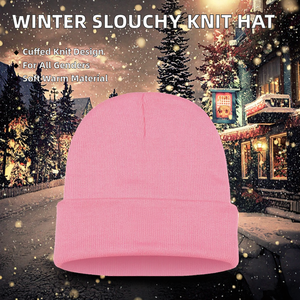 Winter Slouchy Knit Beanie Hat for Men and <b>Women</b> Soft 100% Polyester Image Style Bow Cuffed Design - Product Image 2