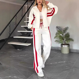 Ensemble de survêtement à capuche zippé à rayures blanches pour femme, vêtements de sport décontractés, tailles SMLXL2XL3XL4XL5XL, Europe, Amérique, Asie du Sud-Est - Product Image 1