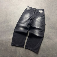 YUCE Jeans en denim selvedge vintage noir délavé coupe large pour hommes, style décontracté, fabrication OEM/ODM, vente en gros d'usine