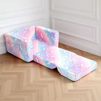 Ensemble de canapé-lit en tissu peluche arc-en-ciel licorne étoile - Design modulaire pliable moderne, fauteuil moelleux pour chambres ou salons