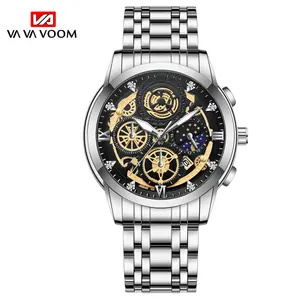 VAVA VOOM 2452 Men Watch Quartz Movement Automatic Calendar Stainless Steel Luxury Rhinestone Waterproof Elite Men Watch