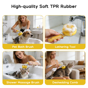 Cepillo de baño para mascotas con mango utilizado con gel de ducha para pelo de perro y gato, productos de limpieza y aseo para mascotas, cepillo para eliminación de residuos de mascotas - Product Image 5