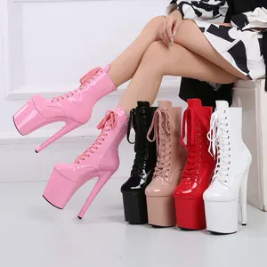 Big Size Ankle Boots Ladies 20 Cm High Heel Platform Professional Heels For Strippers Sexy Night Club Pole Dance Shoes Women