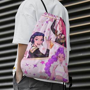 Sac à cordon personnalisé avec motif de dessin animé Kpop Demon Hunters, unisexe, pliable, portable, en coton, sac à dos à cordon, sacs fourre-tout - Product Image 4