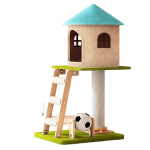 Stabiler Interaktiver Katzenbaum mit Kratzstamm aus Natur-Sisal, Holzleiter und Drehball für Hauskatzen - Product Image 1