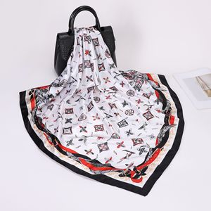 Luxe dames soie <span class=keywords><strong>cheveux</strong></span> écharpe personnalisé motif Logo printemps automne <span class=keywords><strong>foulard</strong></span> mode grande taille Polyester Satin écharpe pour les femmes - Product Image 3