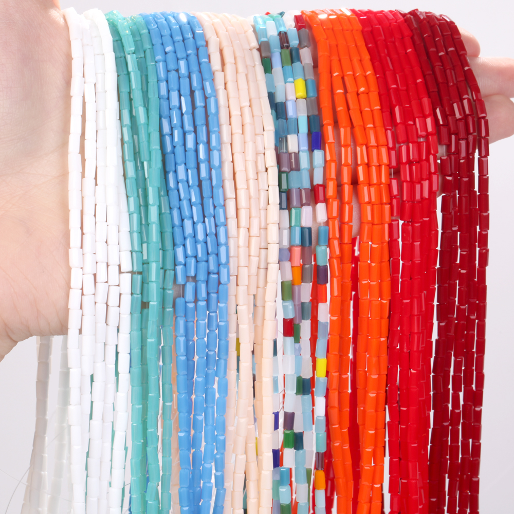 2x4mm Natural Colorful Long Tube Crystal Glass Beads Loose Spacer Beads for Jewelry Making DIY Bracelet Necklace Accessories