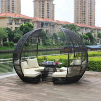 Ensemble de mobilier de jardin de luxe en rotin pour restaurant et piscine, canapé-lit rond d'extérieur avec auvent