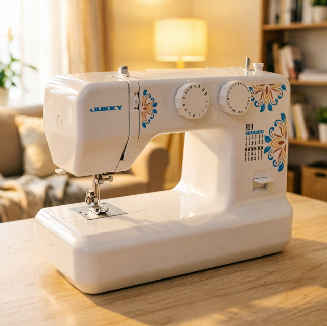 JUKKY 6824 Multi-Function Sewing Machine Flat-Bed Lock Stitch Sewing Machine for Home Use Double Needles New Button Attaching