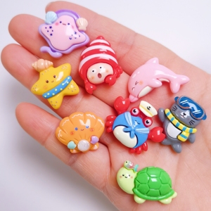 Resina Plana con Diseños de Dibujos Animados de la Serie Oceánica: Concha, Tortuga, Foca, Cangrejo, Delfín. Suministros para Manualidades DIY, Material Decorativo para Carcasas de Teléfono. - Product Image 2