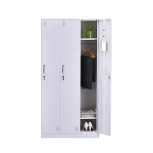 Tủ sắt 3 cánh hiện đại, phong cách tối giản, tủ đựng đồ bằng kim loại, tủ quần áo đơn giản, có gương, thích hợp cho phòng ngủ và văn phòng. - Product Image 2