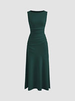Robe longue élégante pour femme, coupe ajustée, col rond, sans manches, en maille, longueur cheville, pour l'été et les vacances