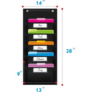 Organizador de archivos de pared con 5 bolsillos de nailon, tarjetas de borrado en seco y ganchos para almacenamiento en la oficina - Product Image 2