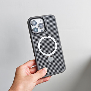 Funda Magnética de Fibra de Carbono y Cuero B331 con Soporte para Teléfono, para iPhone 16 15 14 Pro Max, Carcasa Rígida de PC con Anillo - Product Image 1