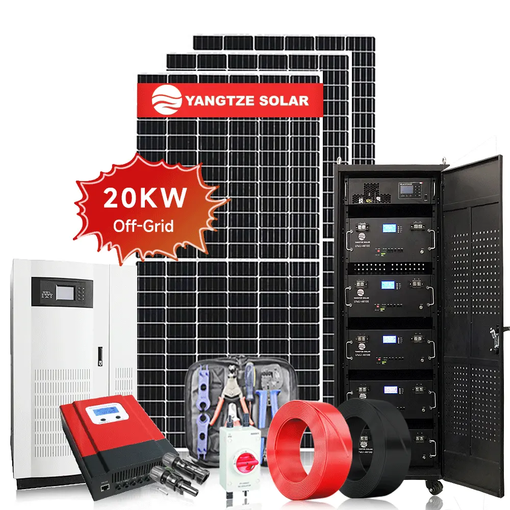 Onduleur entièrement hybride 10 kw 20kw 30kw 12kwh système de panneau d'énergie solaire système solaire hors réseau 20kw