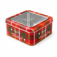 Lot de 3 boîtes carrées en fer blanc pour Noël avec couvercle fenêtré 150x150x68 182x182x80 212x212x90 mm pour biscuits et chocolats OEM